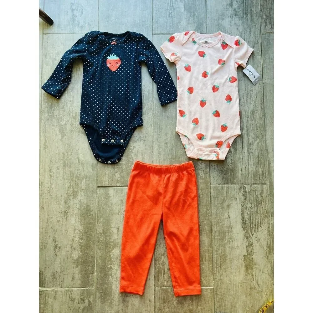 Strawberry Polka Dot Bodysuit Pant Legging 3 Piece Outfit Set Baby Girl 18m NEW